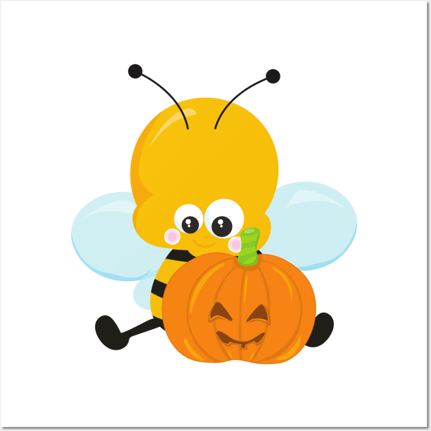 Halloween, Cute Bee, Pumpkin, Trick Or Treat, Boo Wall Art by Jelena Dunčević